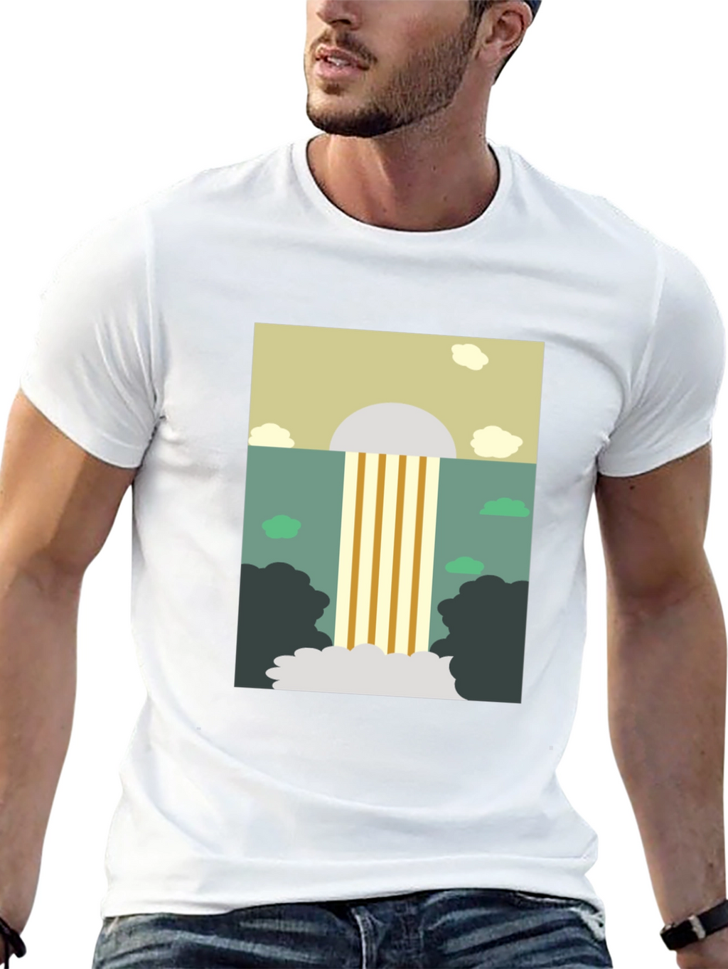 Abstract Waterfall Graphic Tee - Stylish Mens Black T-Shirt