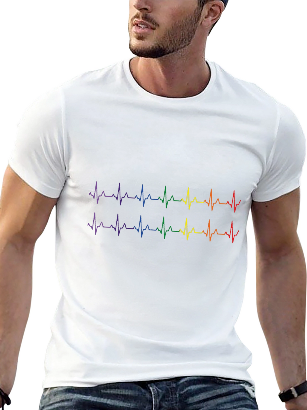 Rainbow Heartbeat T-Shirt - Black