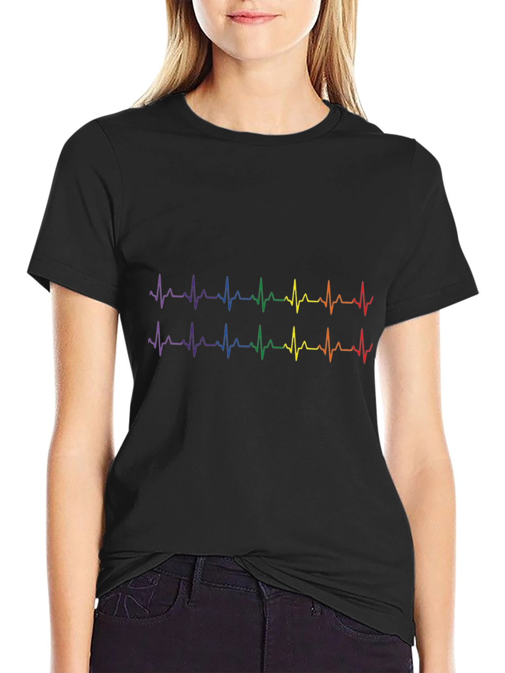 Rainbow Heartbeat T-Shirt - Black