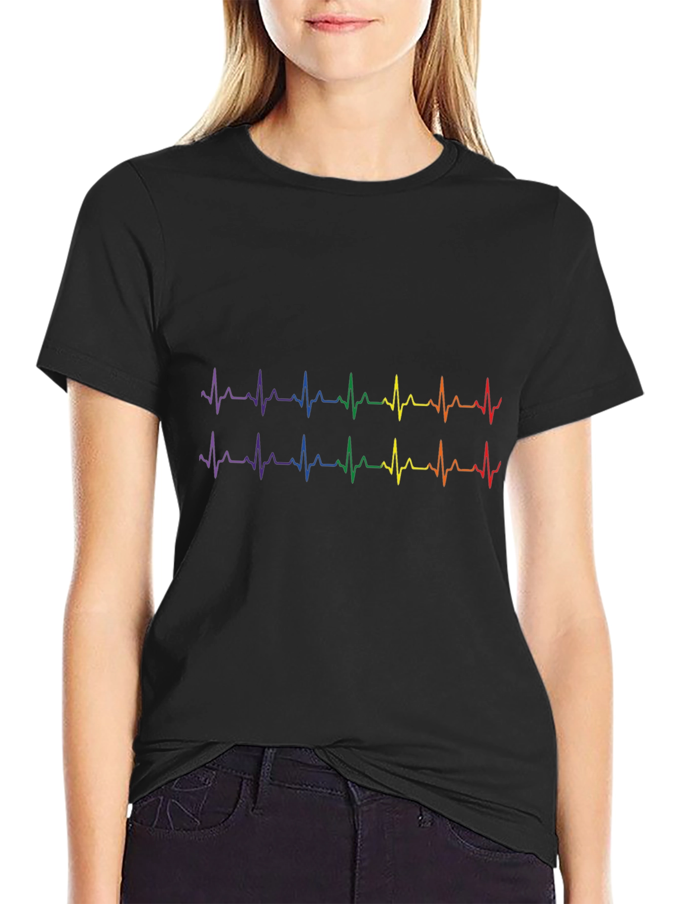 Rainbow Heartbeat T-Shirt - Black