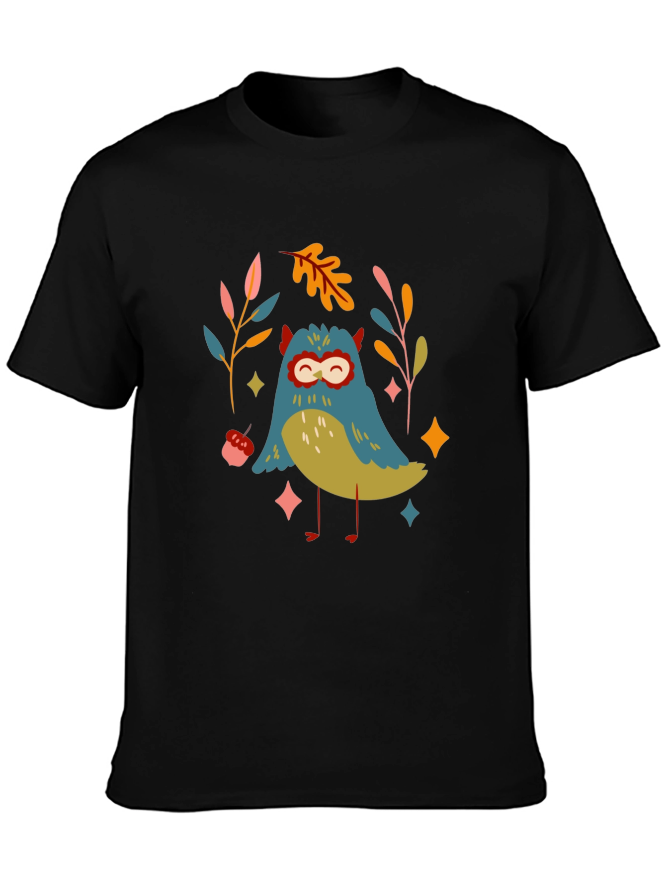 Whimsical Owl Graphic Tee - Black Unisex T-Shirt