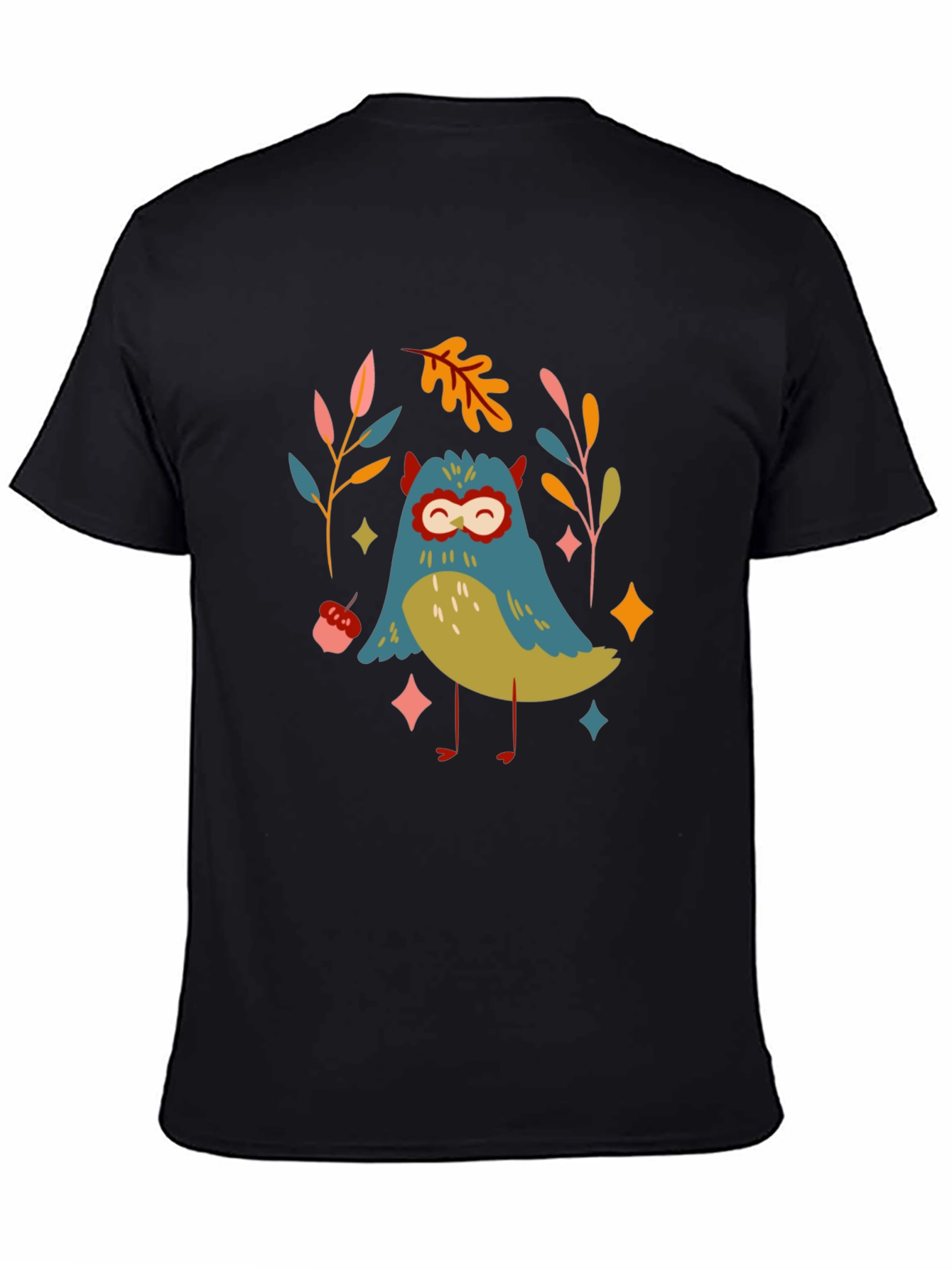 Whimsical Owl Graphic Tee - Black Unisex T-Shirt