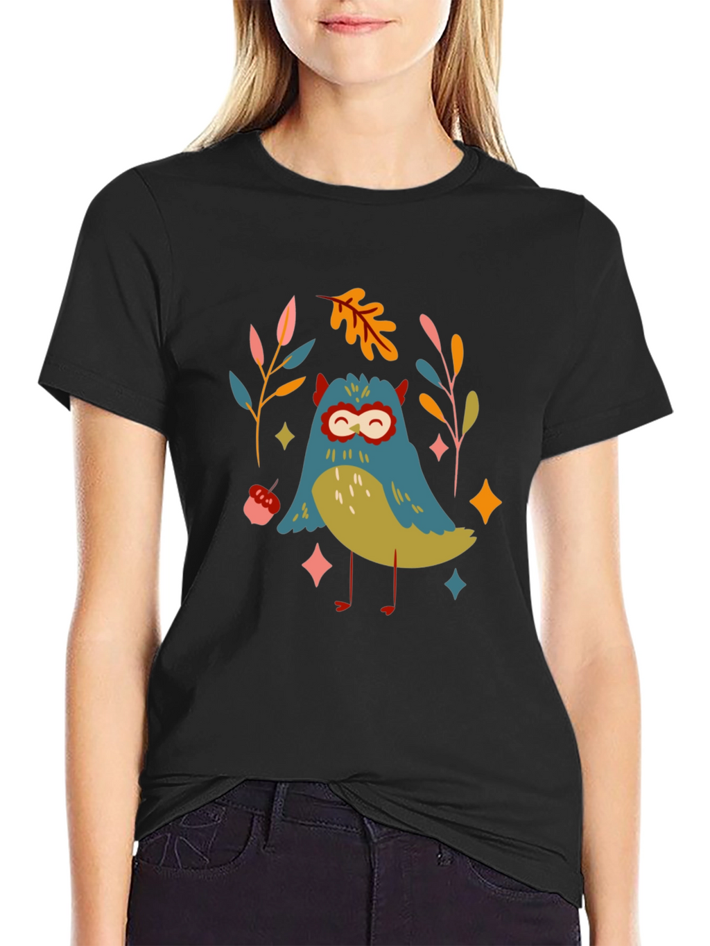Whimsical Owl Graphic Tee - Black Unisex T-Shirt