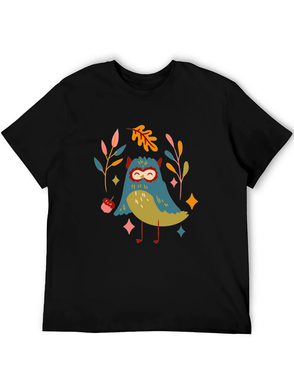 Whimsical Owl Graphic Tee - Black Unisex T-Shirt