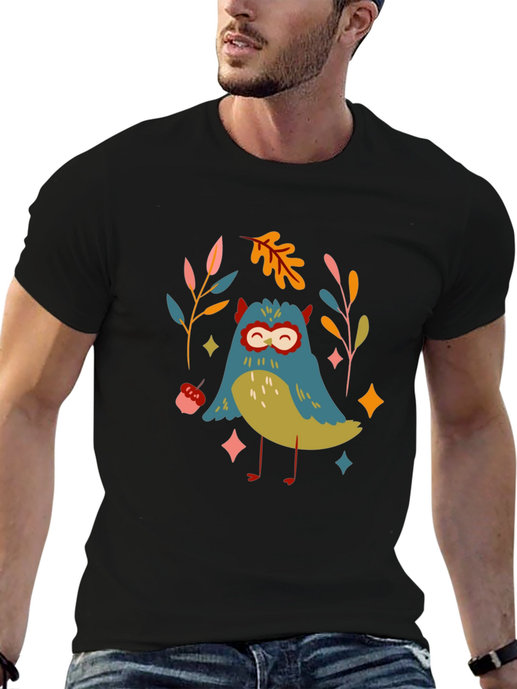 Whimsical Owl Graphic Tee - Black Unisex T-Shirt