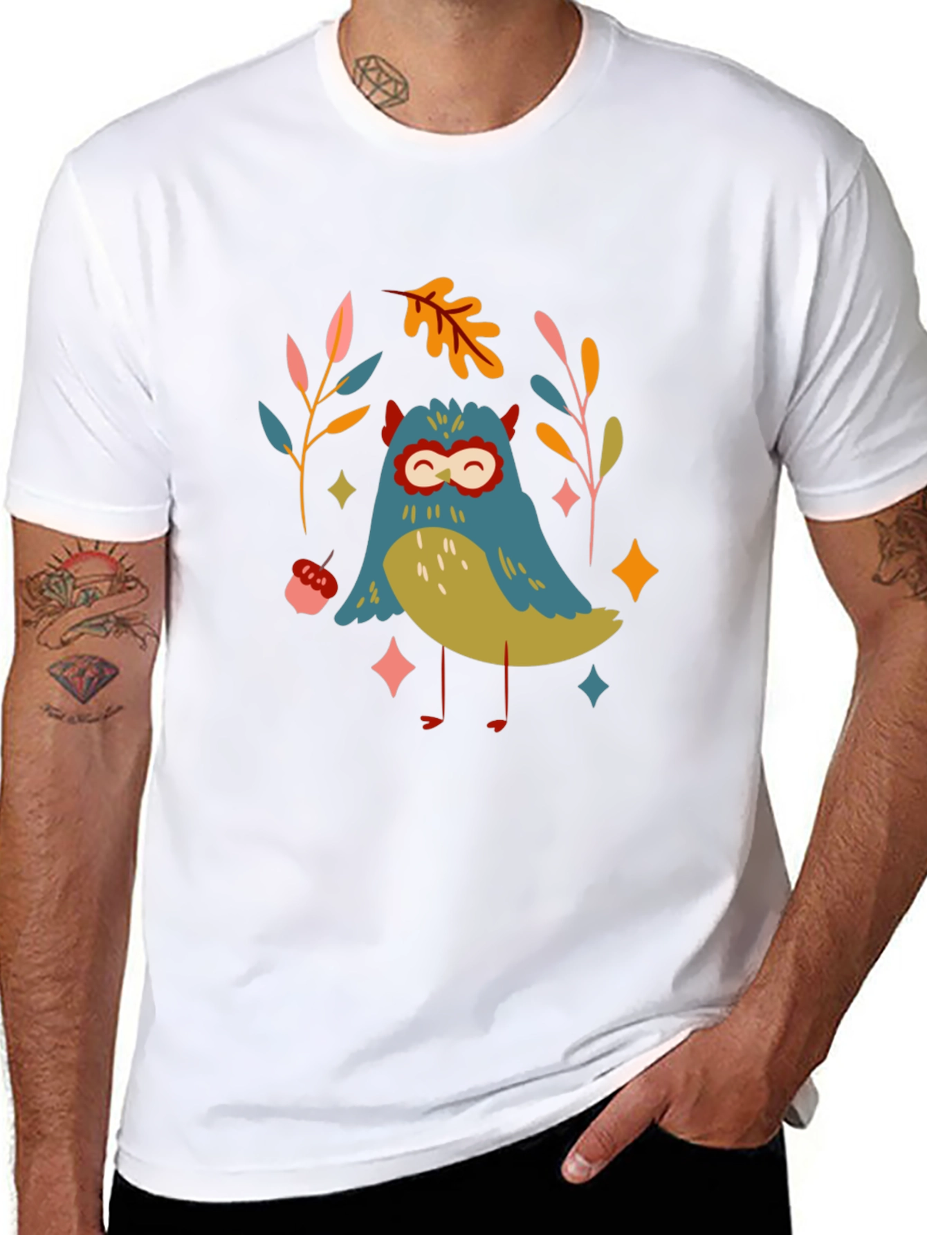 Whimsical Owl Graphic Tee - Black Unisex T-Shirt