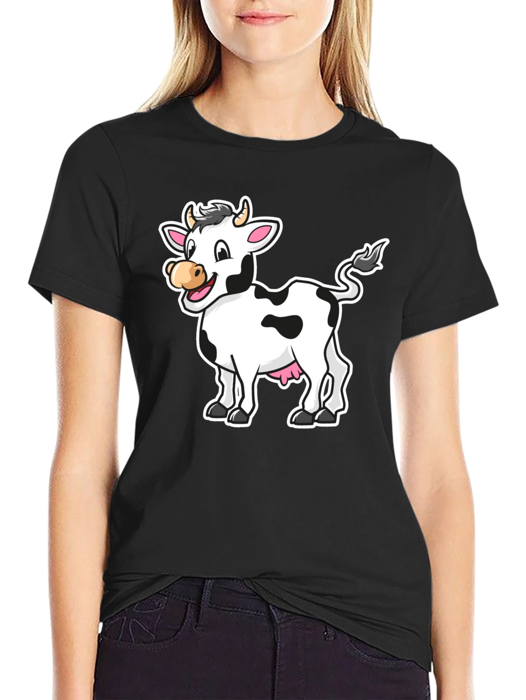 Cow Graphic Print Black T-Shirt