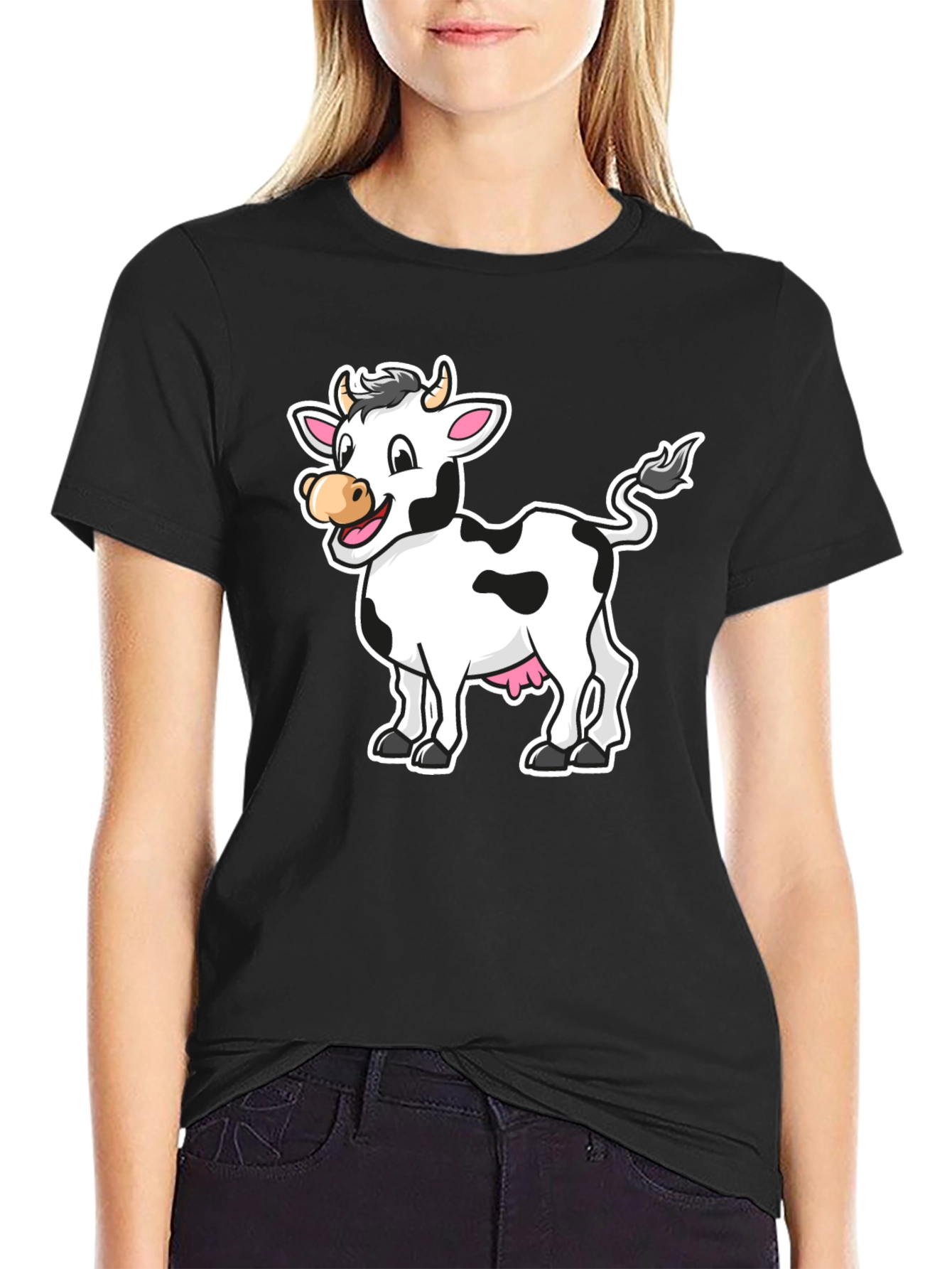 Cow Graphic Print Black T-Shirt
