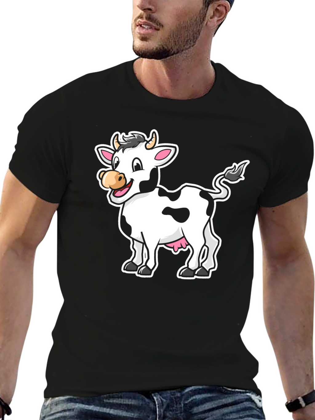 Cow Graphic Print Black T-Shirt