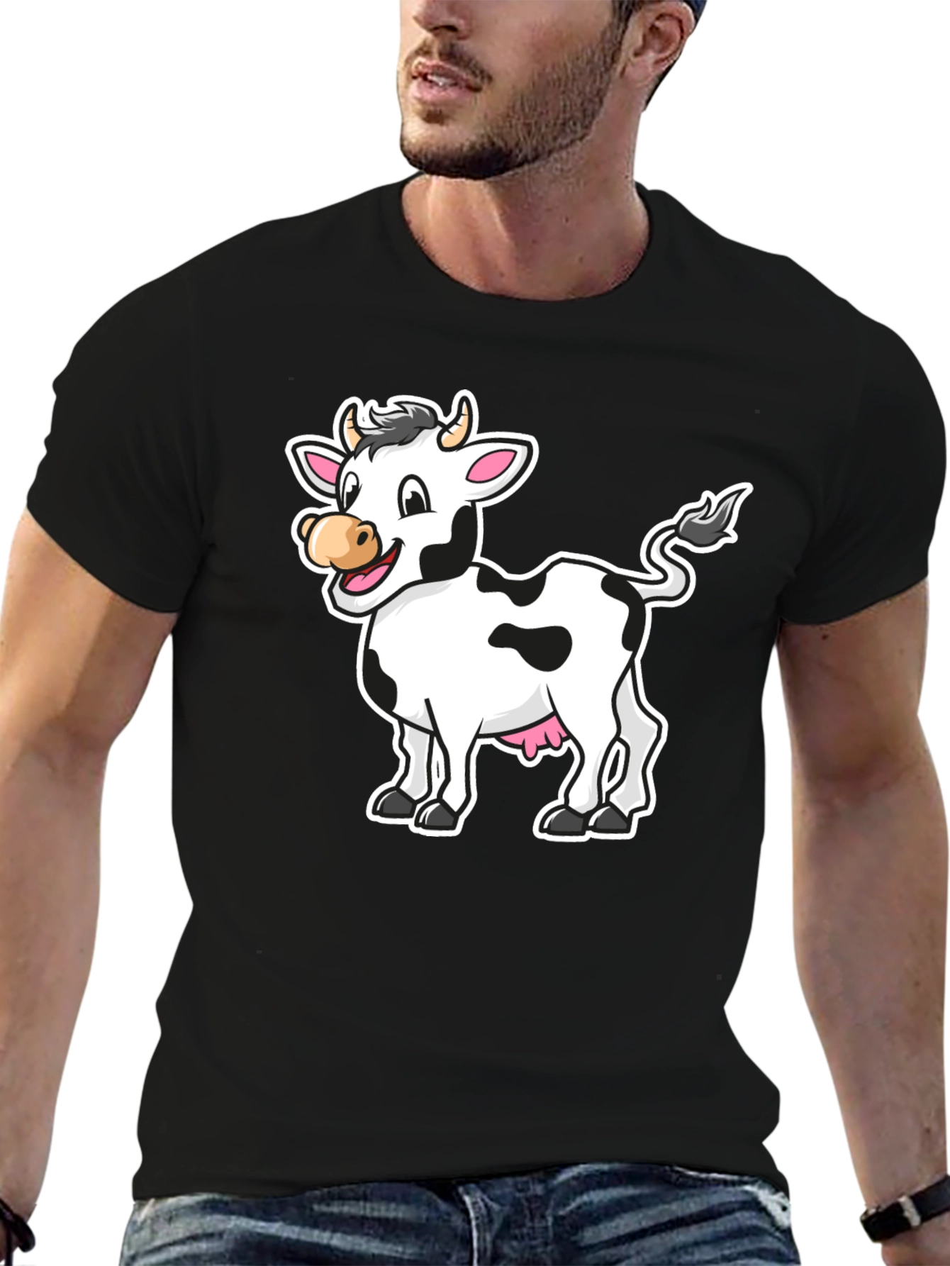 Cow Graphic Print Black T-Shirt