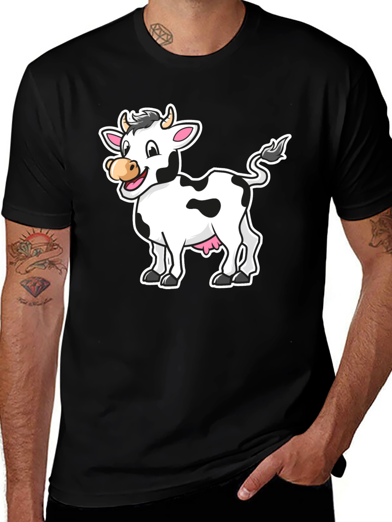Cow Graphic Print Black T-Shirt