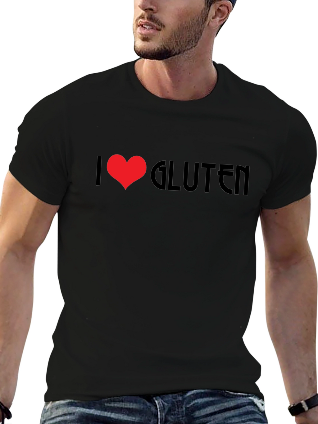 I Heart Gluten Black T-Shirt Novelty Graphic Tee