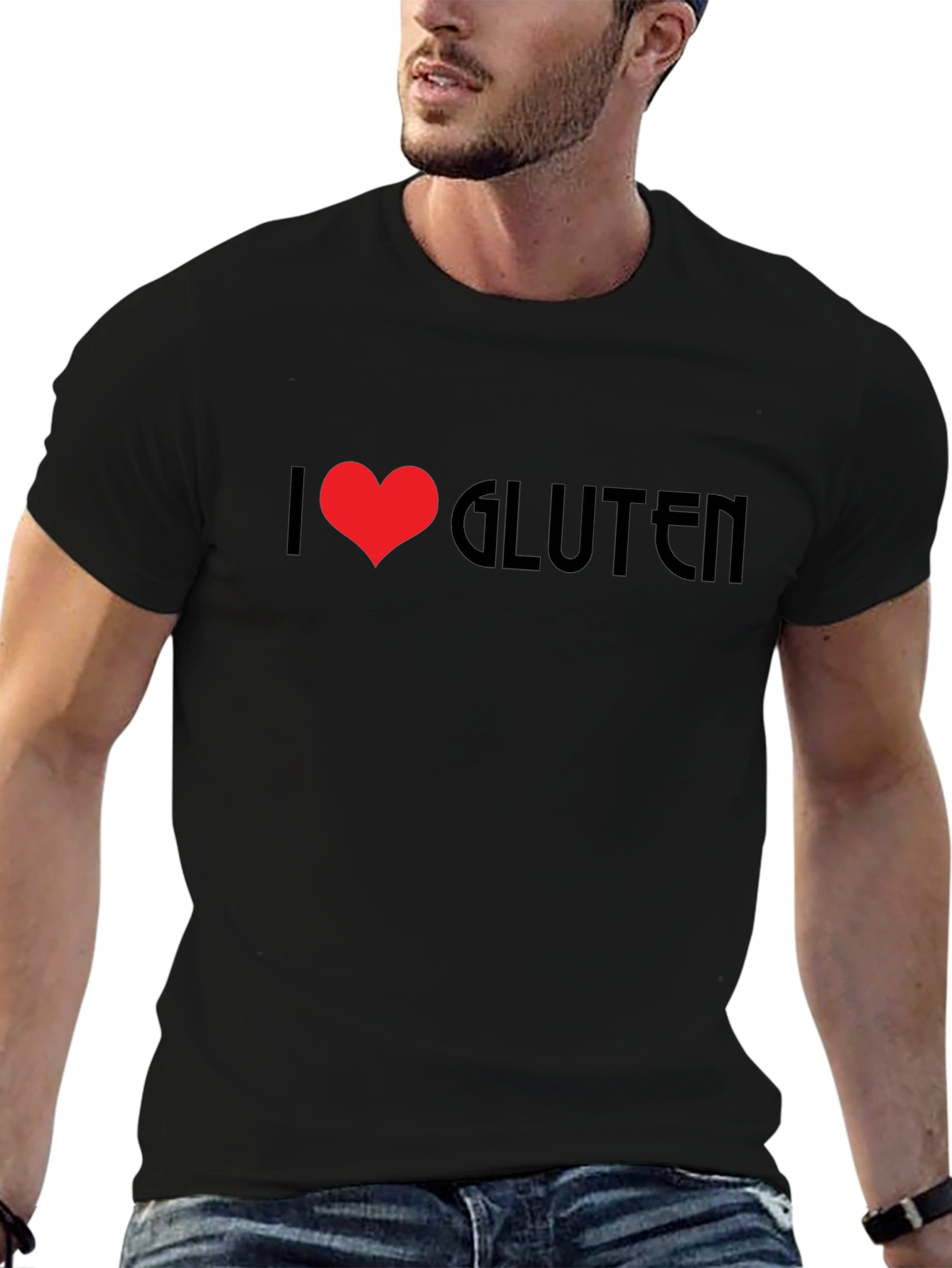 I Heart Gluten Black T-Shirt Novelty Graphic Tee