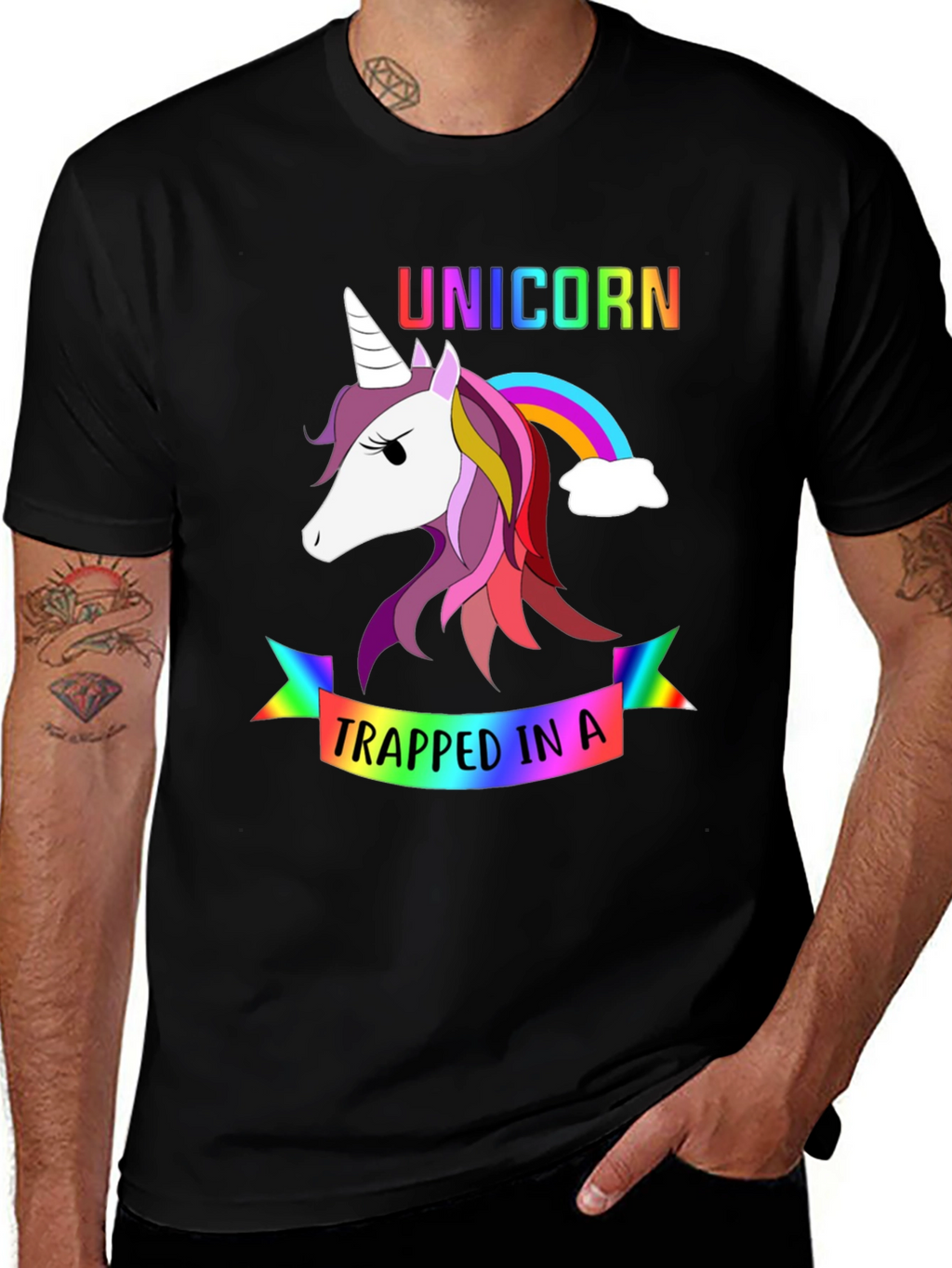 Unicorn Trapped Rainbow Graphic T-Shirt