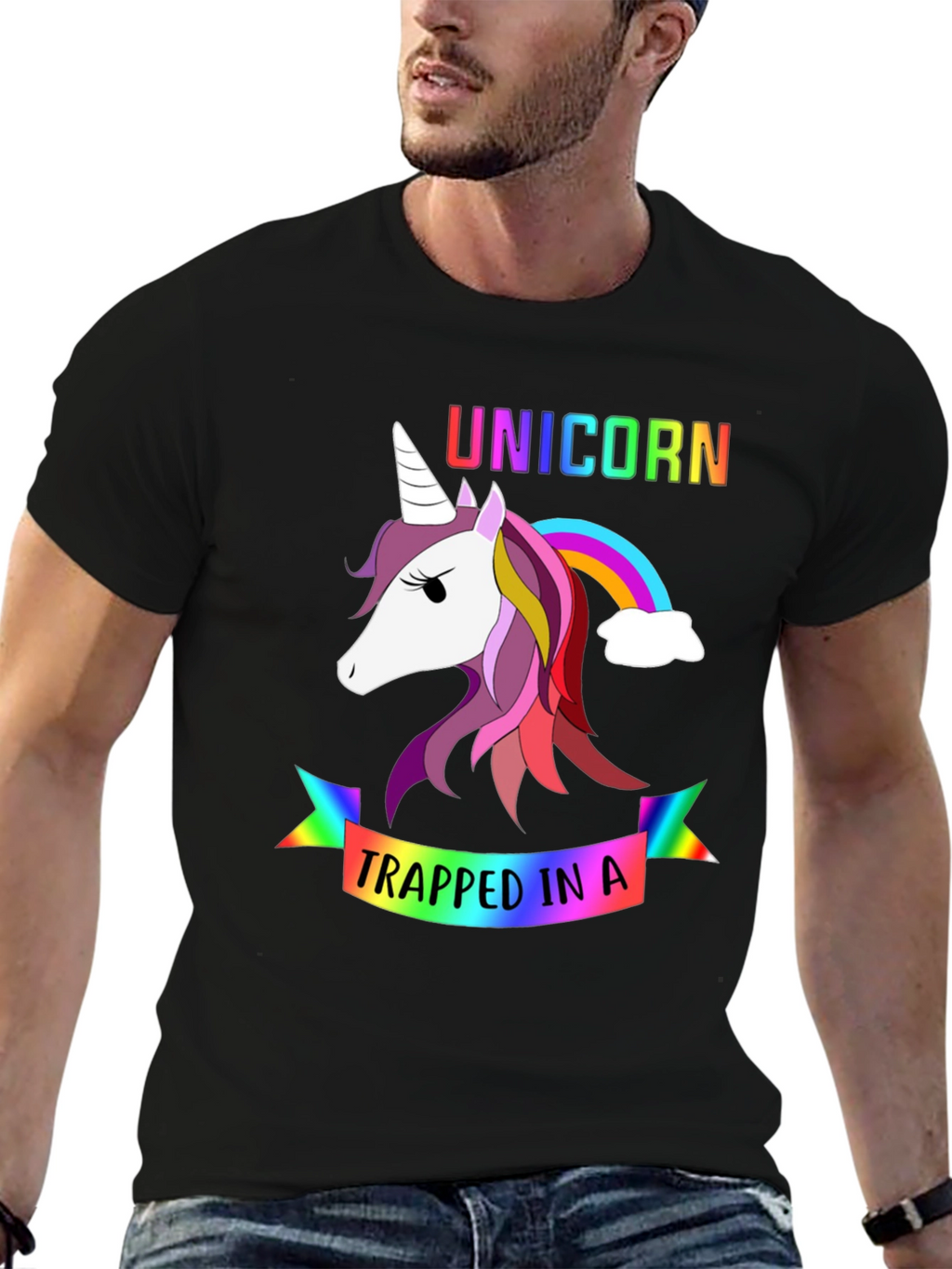 Unicorn Trapped Rainbow Graphic T-Shirt