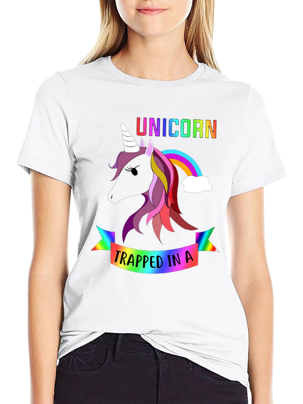 Unicorn Trapped Rainbow Graphic T-Shirt