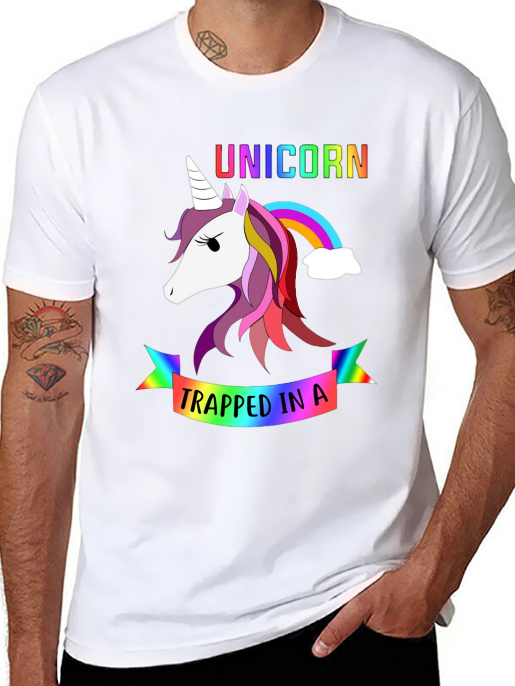 Unicorn Trapped Rainbow Graphic T-Shirt