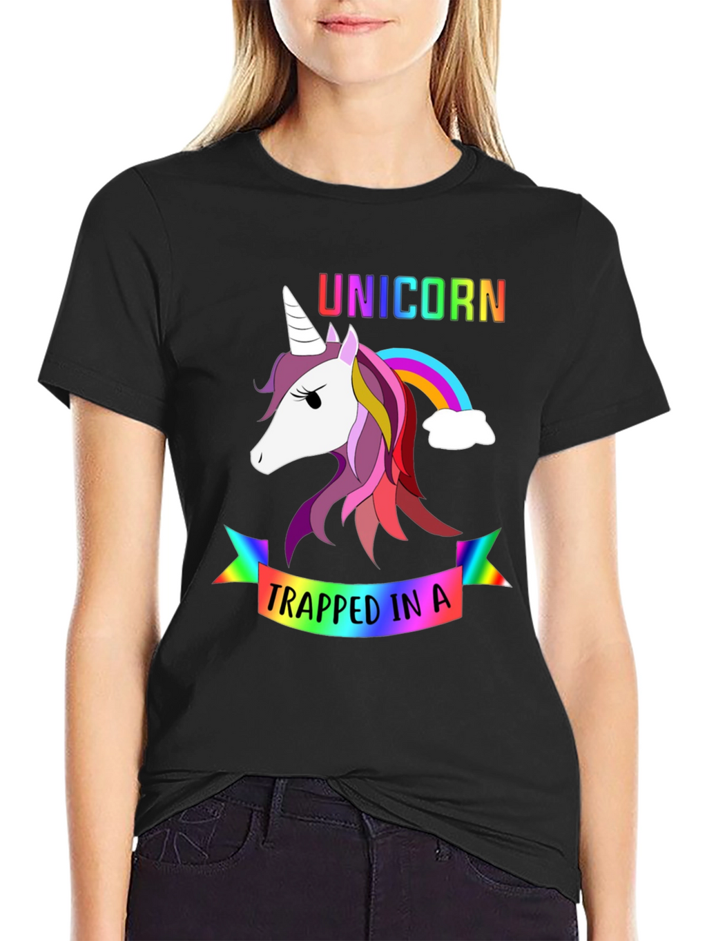 Unicorn Trapped Rainbow Graphic T-Shirt
