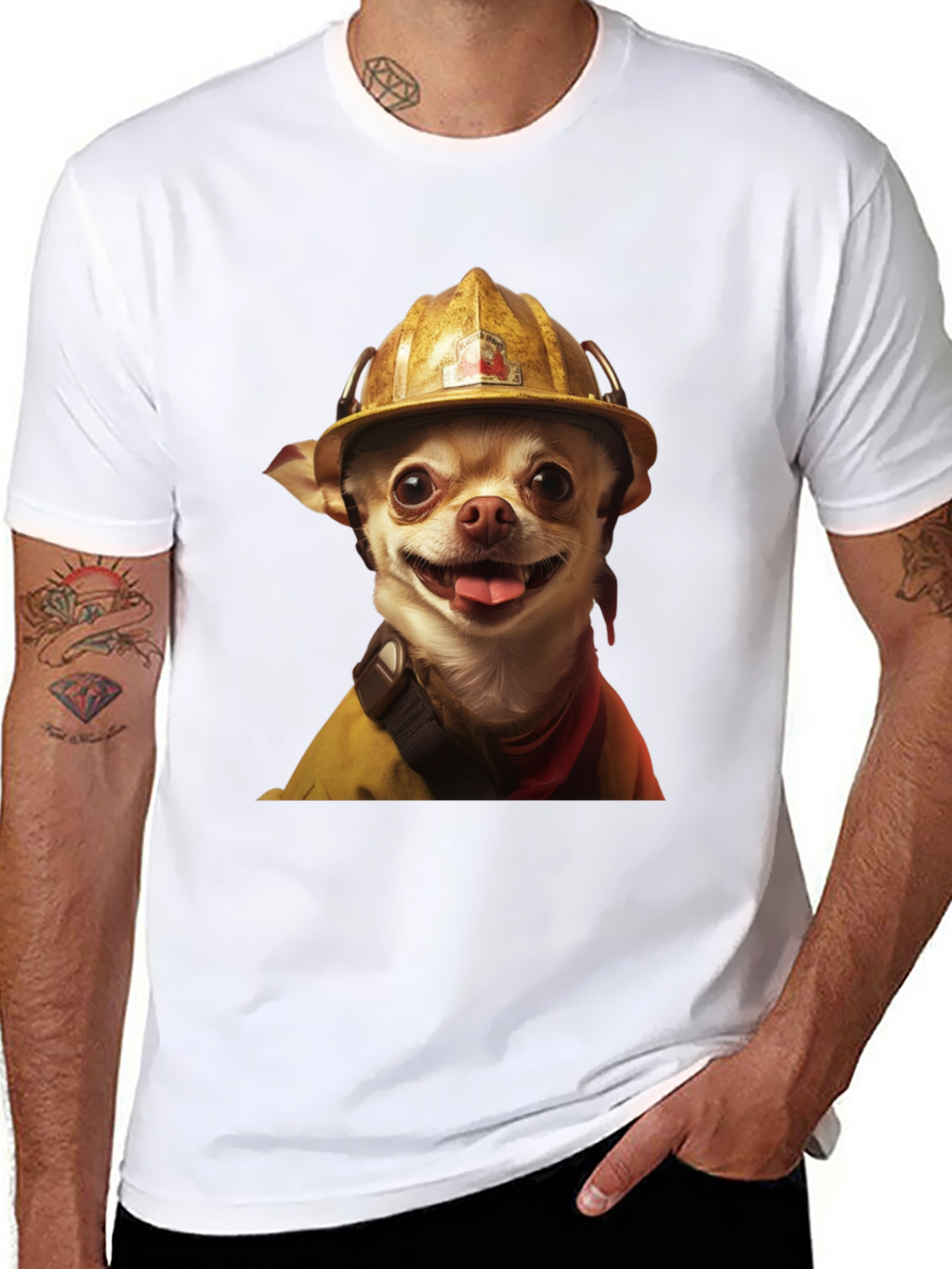 Dog Firefighter T-Shirt - Novelty Pet Lover Tee