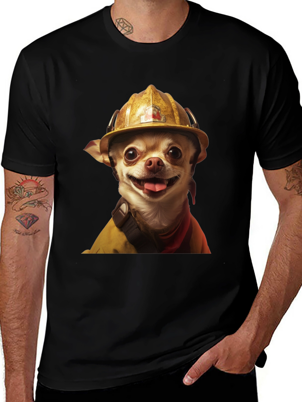 Dog Firefighter T-Shirt - Novelty Pet Lover Tee