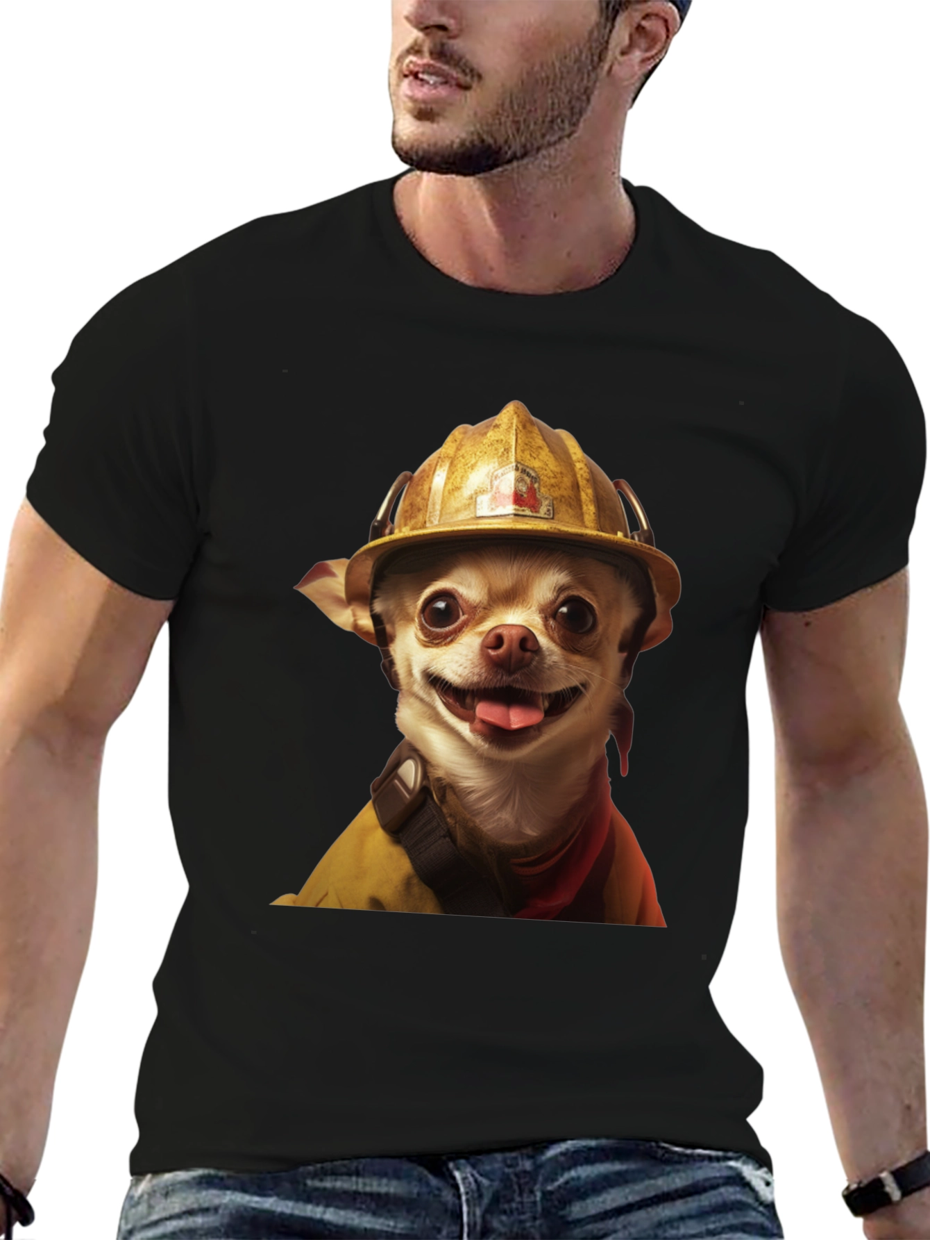 Dog Firefighter T-Shirt - Novelty Pet Lover Tee