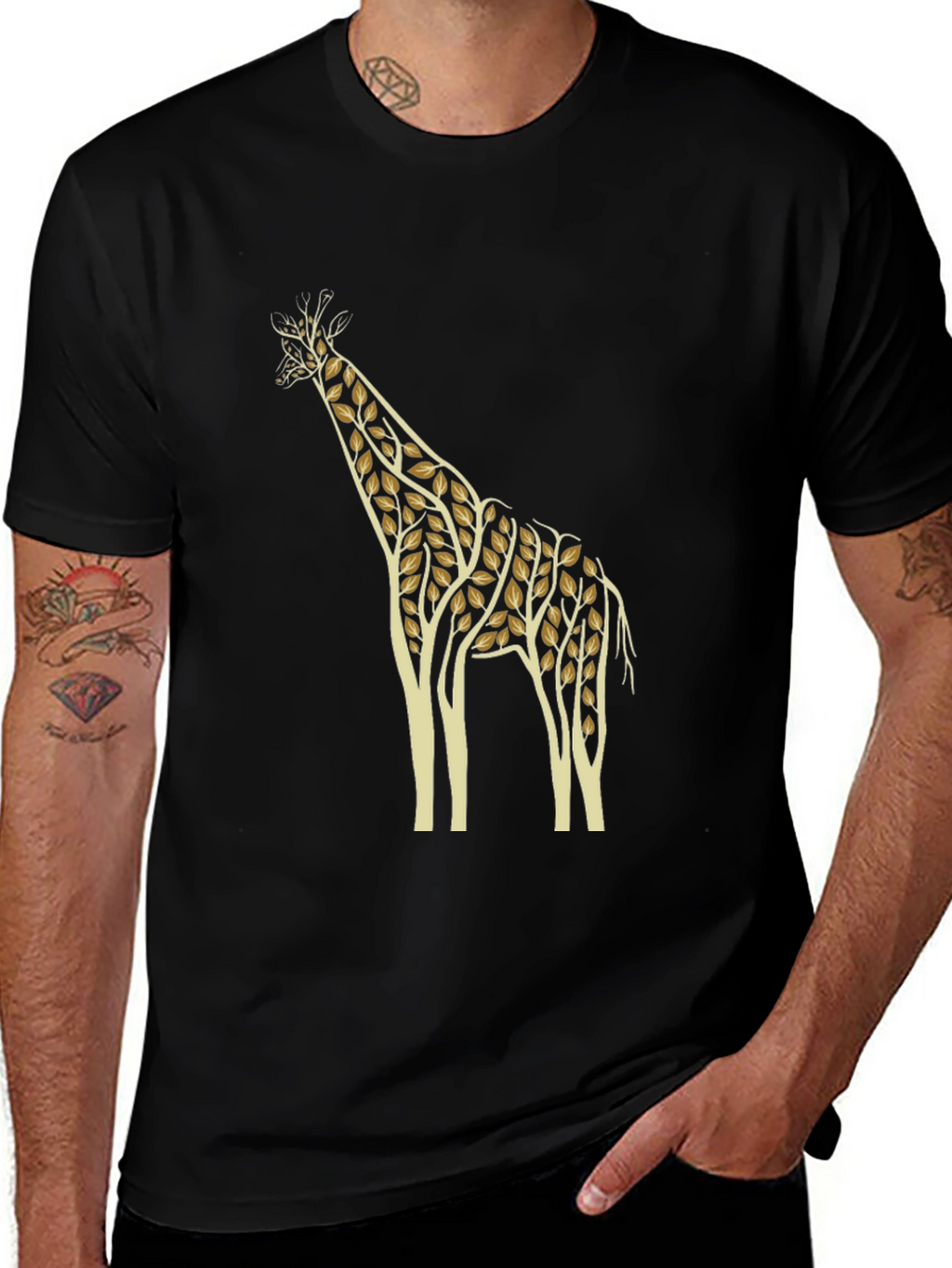 Nature Giraffe Graphic Tee - Black Cotton T-Shirt