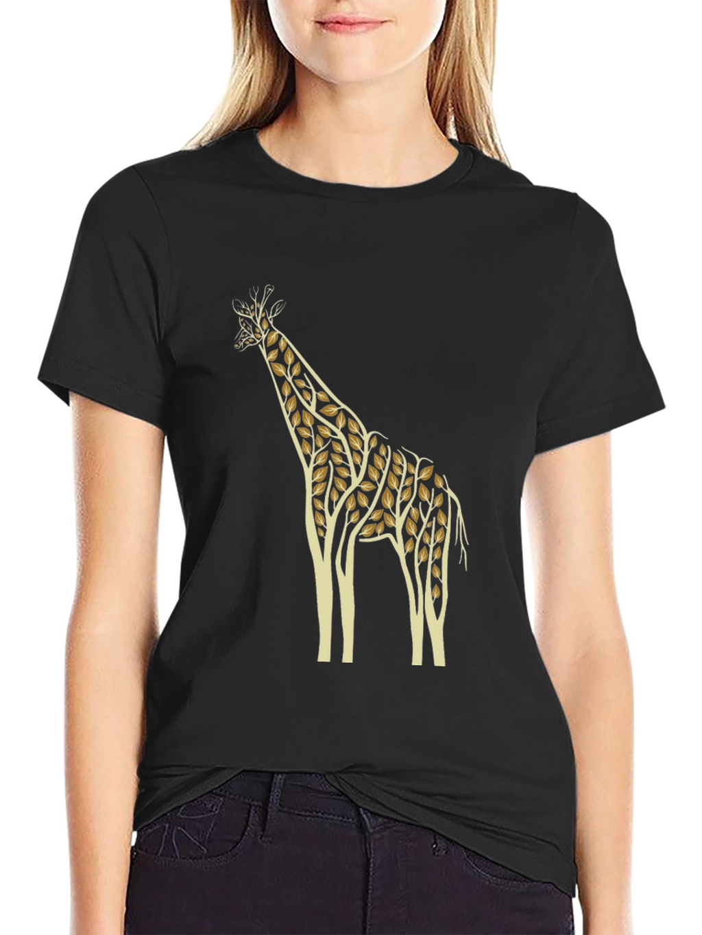 Nature Giraffe Graphic Tee - Black Cotton T-Shirt
