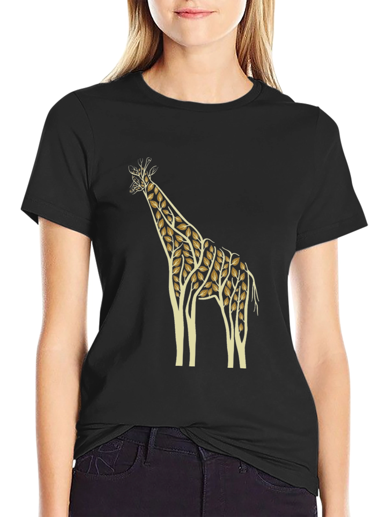 Nature Giraffe Graphic Tee - Black Cotton T-Shirt
