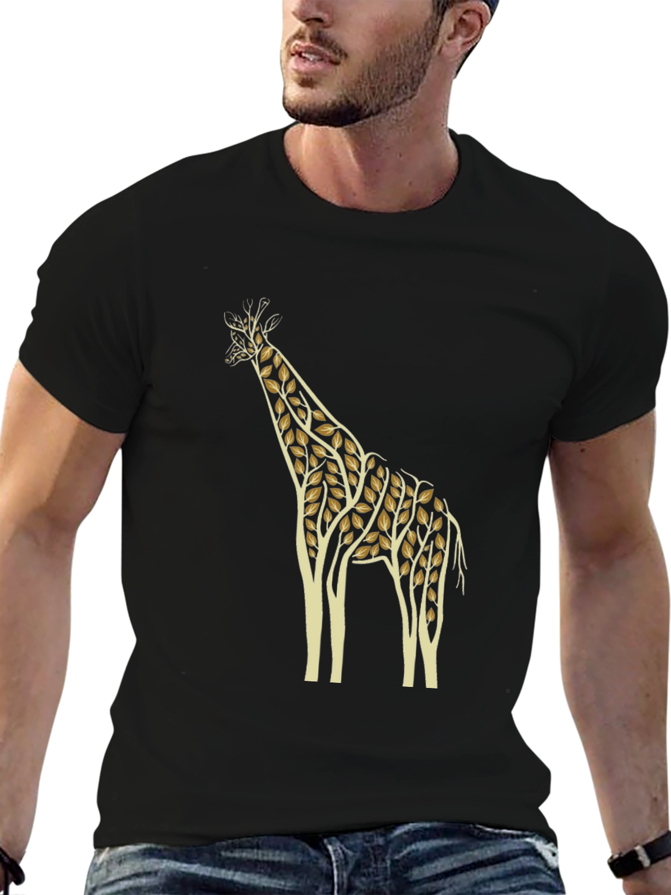 Nature Giraffe Graphic Tee - Black Cotton T-Shirt