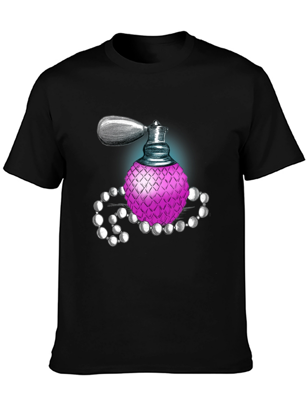 Perfume Bottle Graphic Tee - Black Cotton Blend