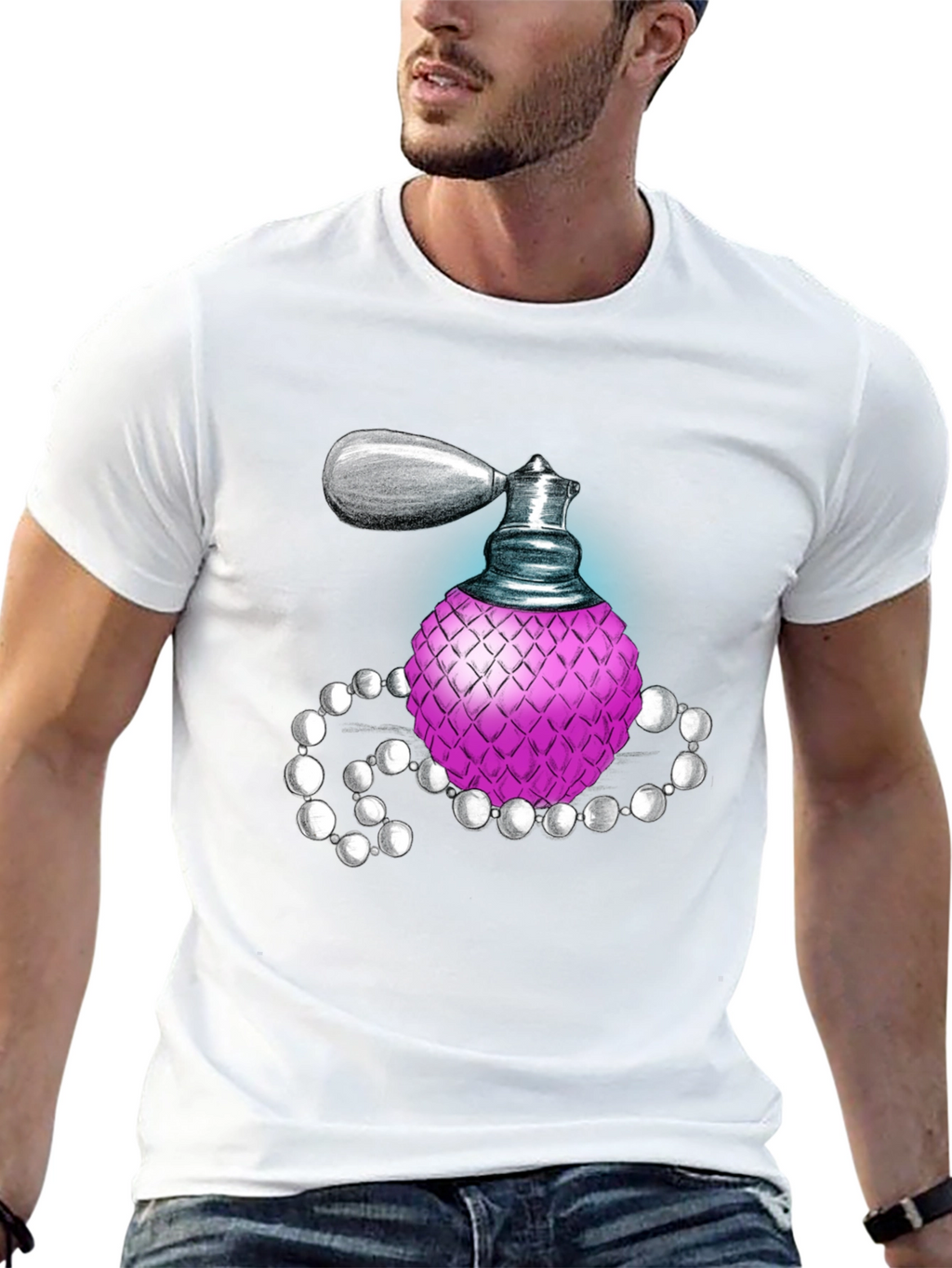 Perfume Bottle Graphic Tee - Black Cotton Blend