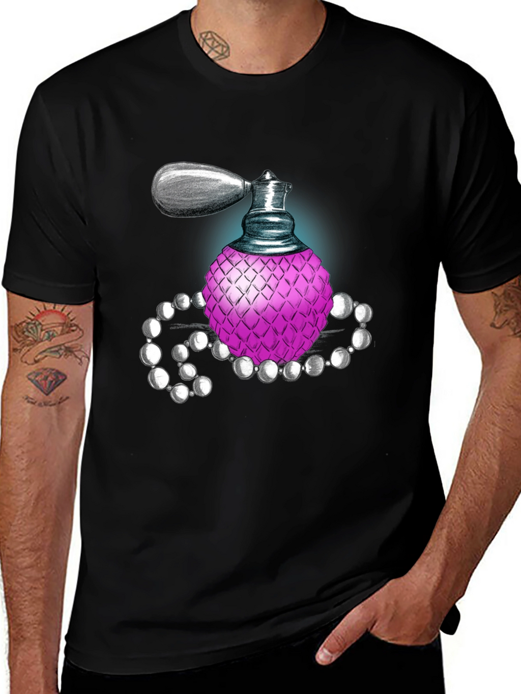 Perfume Bottle Graphic Tee - Black Cotton Blend