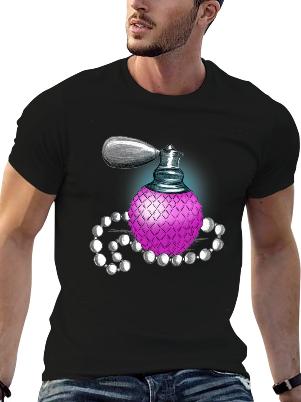 Perfume Bottle Graphic Tee - Black Cotton Blend