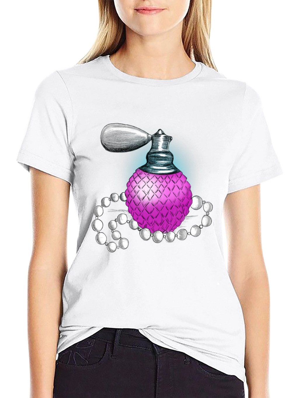 Perfume Bottle Graphic Tee - Black Cotton Blend