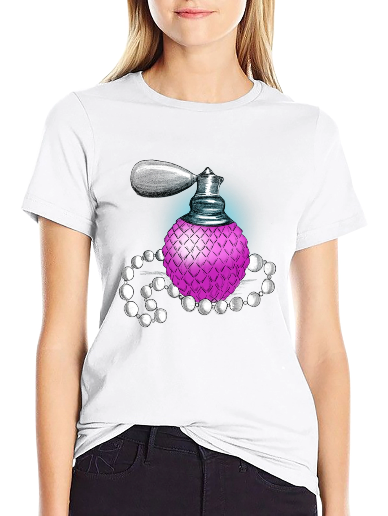 Perfume Bottle Graphic Tee - Black Cotton Blend
