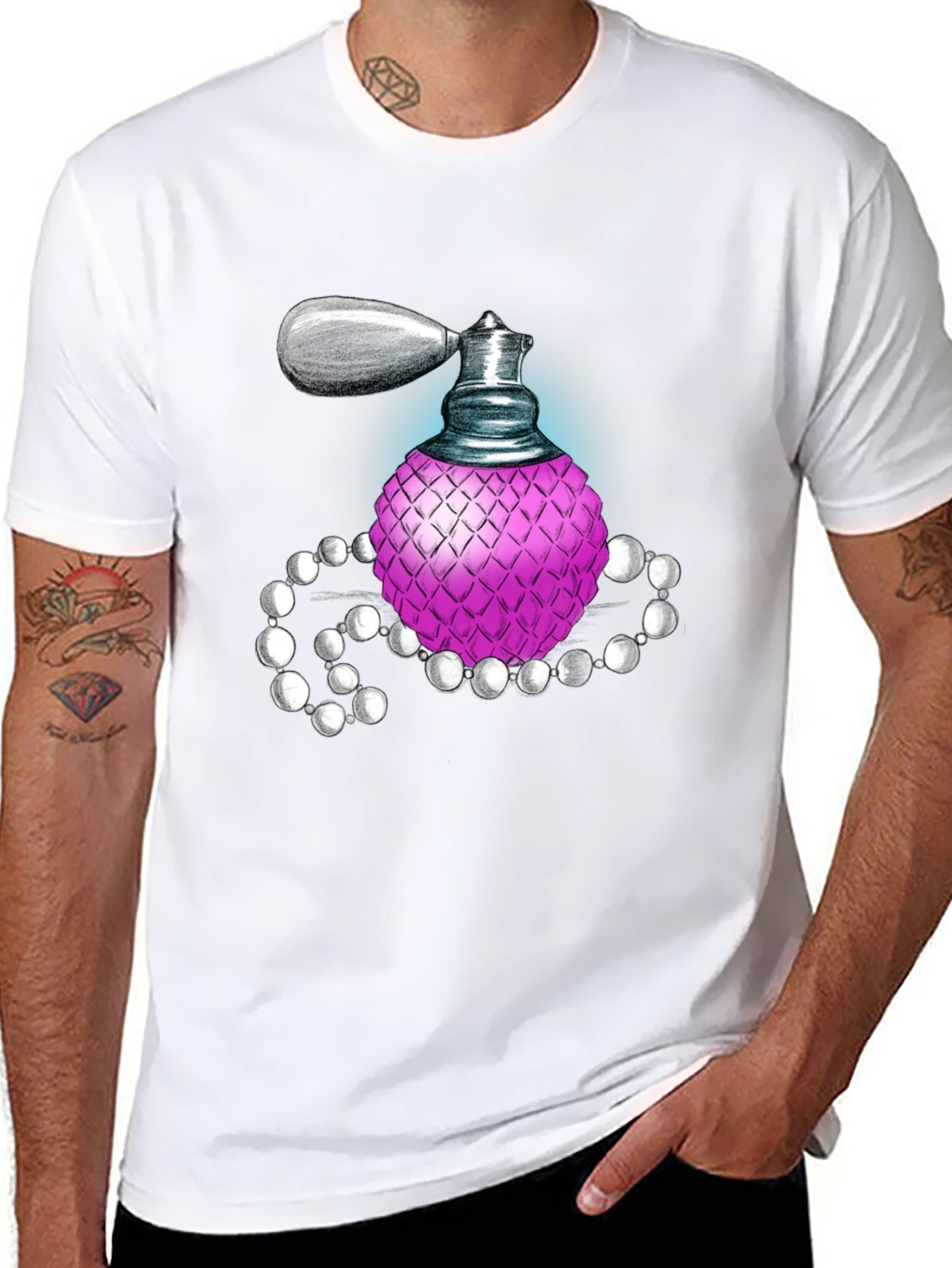 Perfume Bottle Graphic Tee - Black Cotton Blend