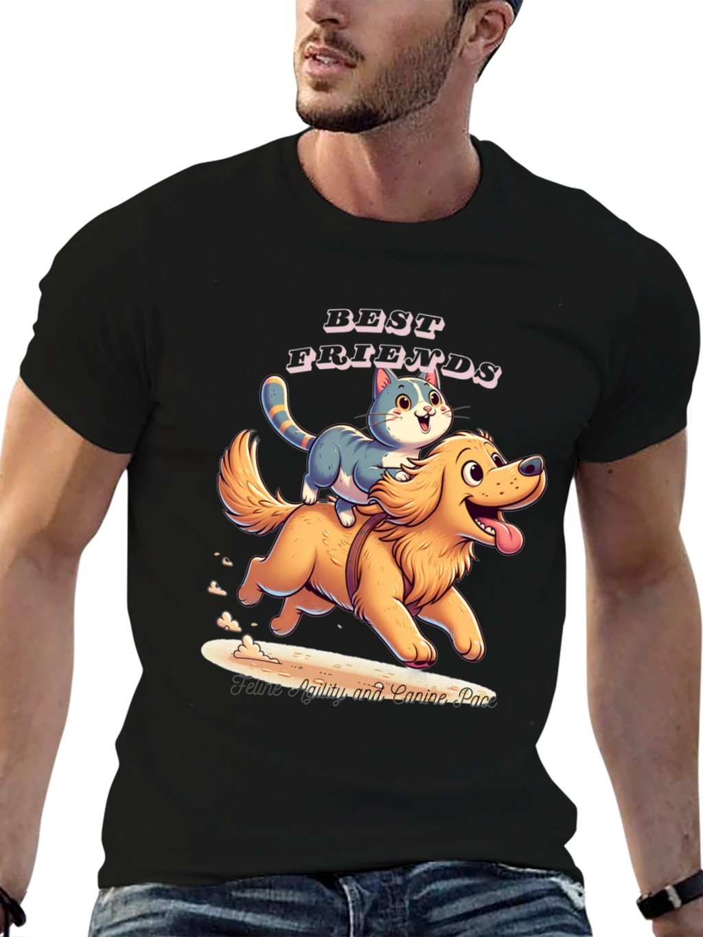 Best Friends Cat and Dog Graphic T-Shirt