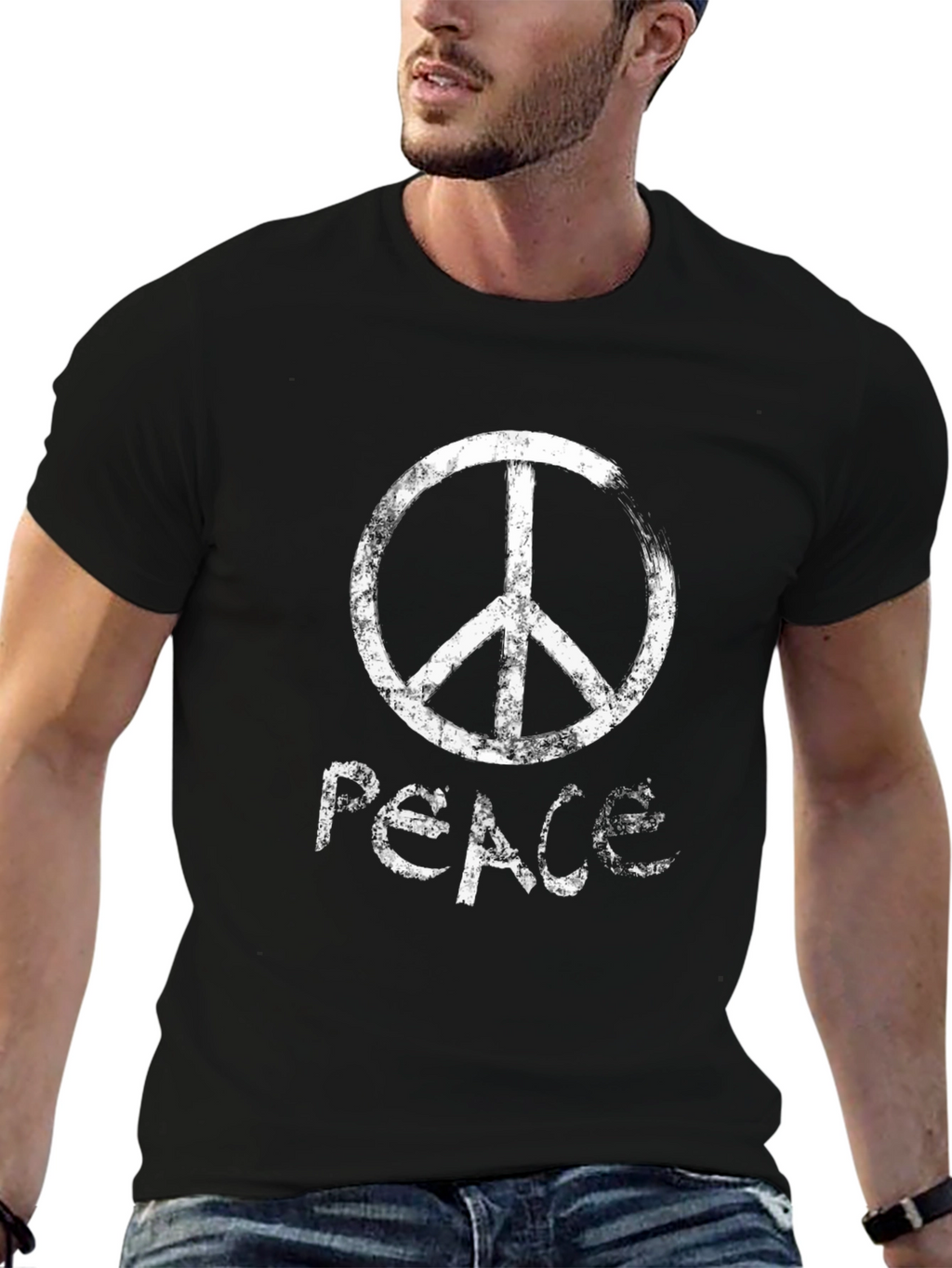Peace Symbol T-Shirt - Black - Distressed Print