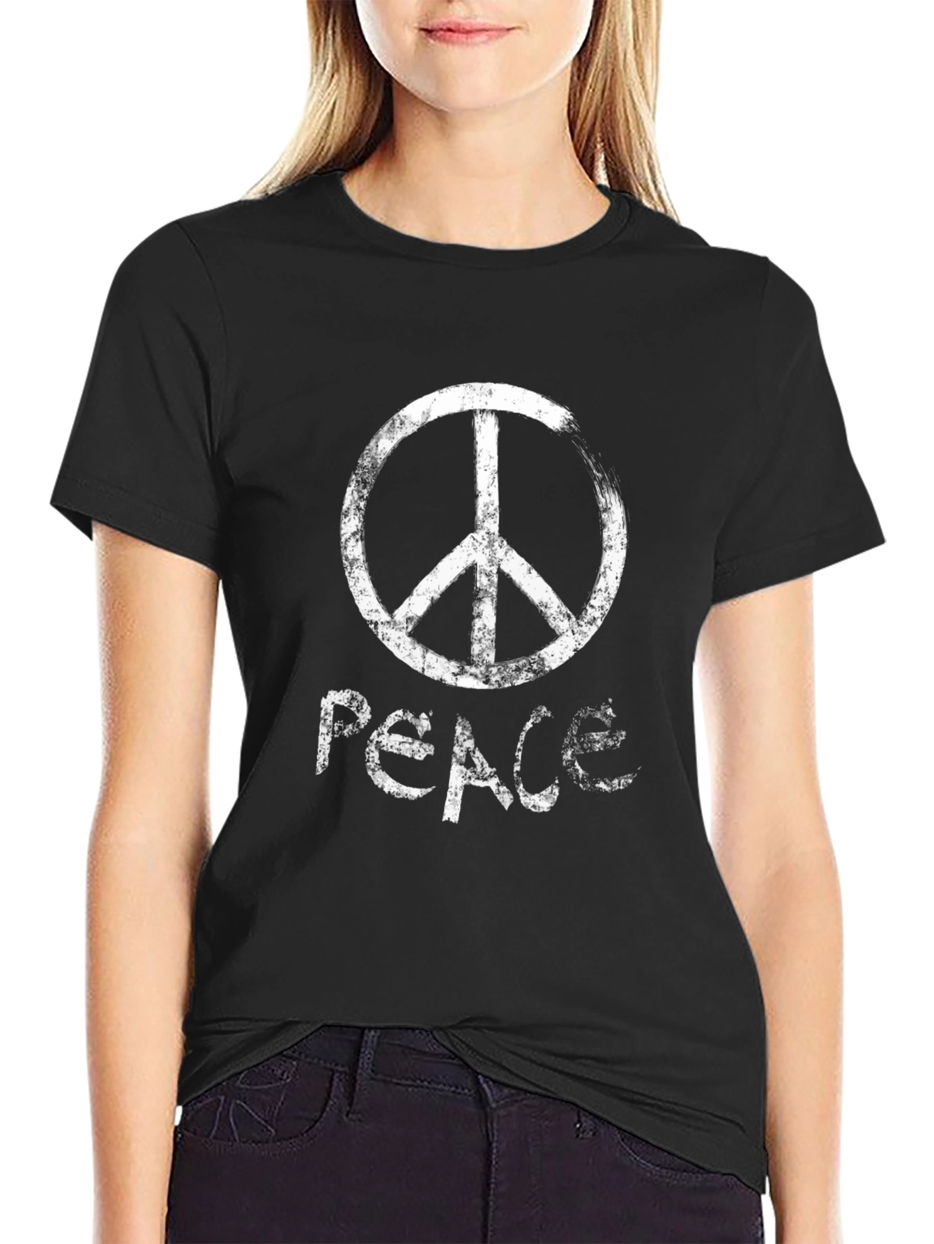 Peace Symbol T-Shirt - Black - Distressed Print