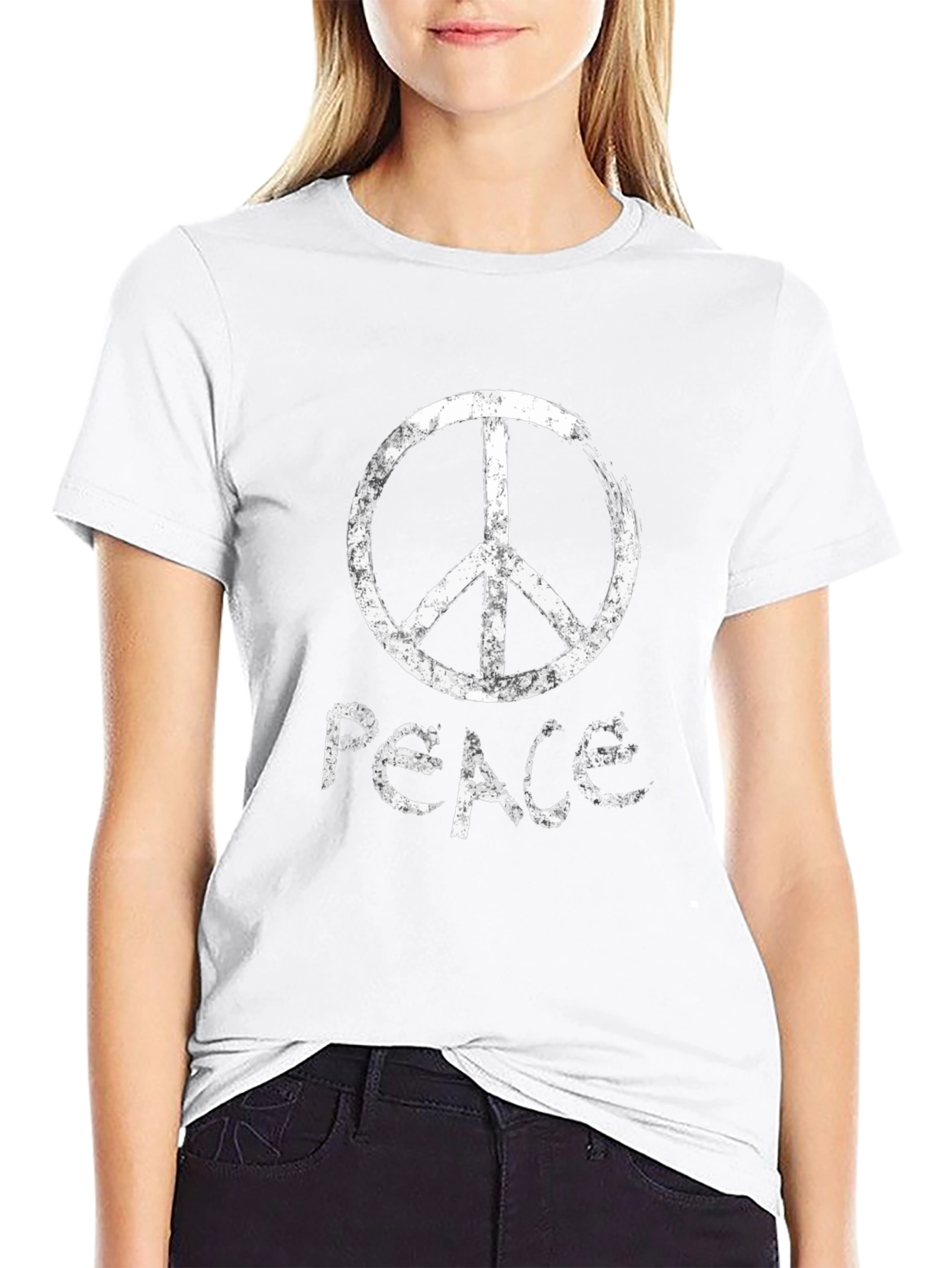 Peace Symbol T-Shirt - Black - Distressed Print