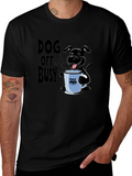 Dog Off Im Busy Black T-Shirt with Coffee Cup