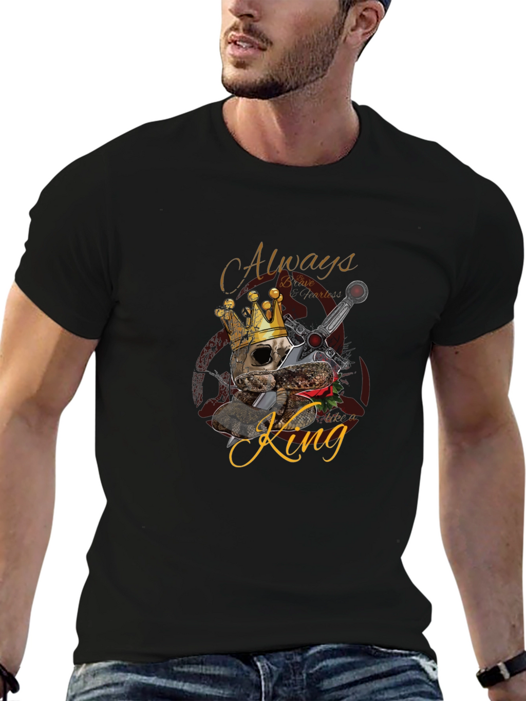 King Skull Graphic Black T-Shirt