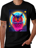 Neon Owl Graphic Tee - Stylish Mens Black T-Shirt
