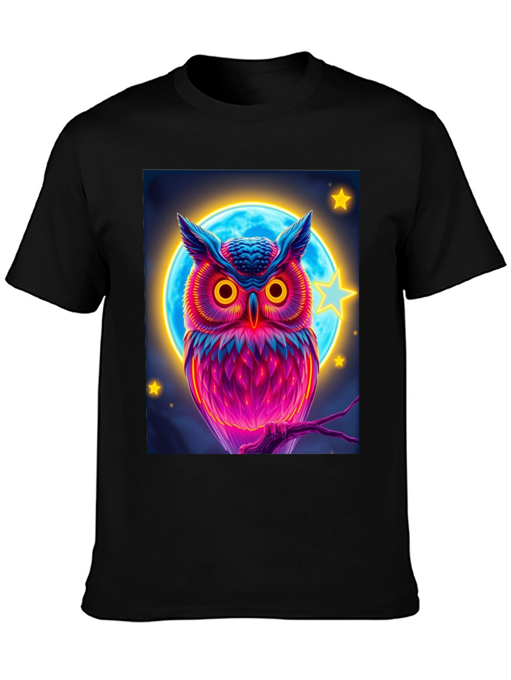 Neon Owl Graphic Tee - Stylish Mens Black T-Shirt
