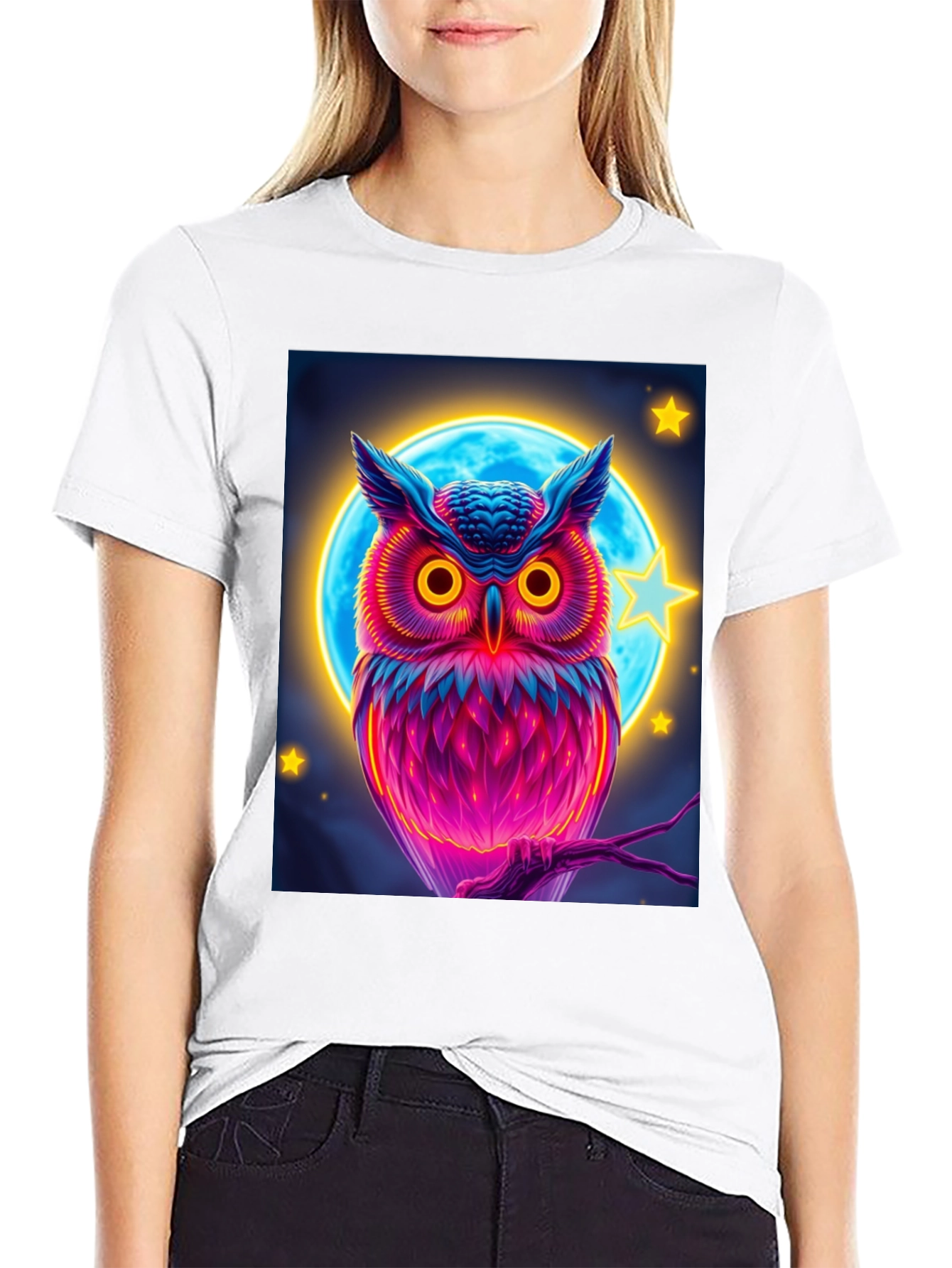 Neon Owl Graphic Tee - Stylish Mens Black T-Shirt