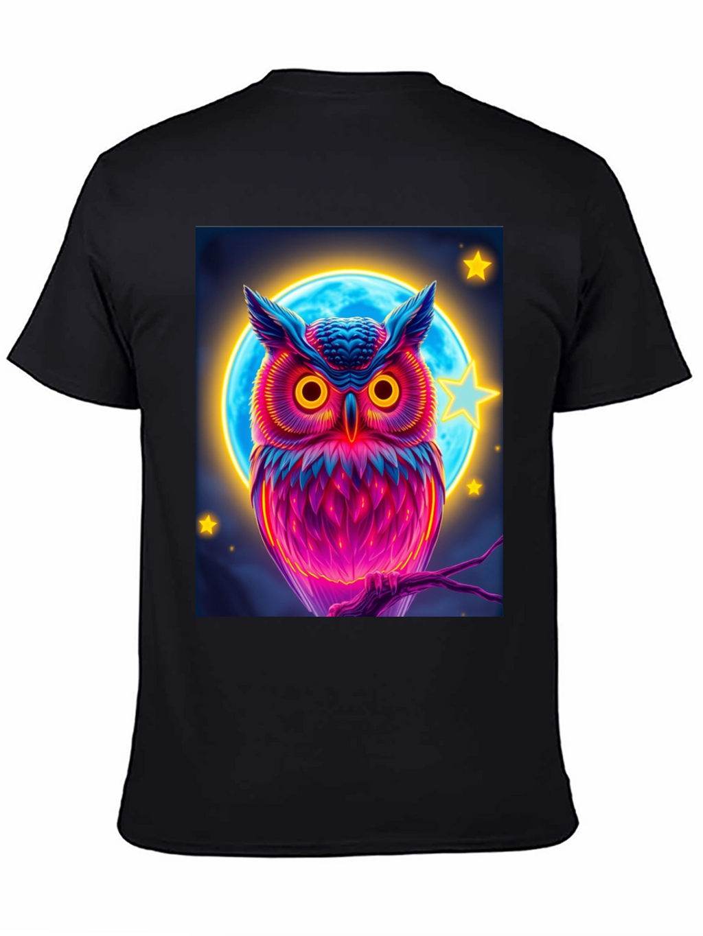 Neon Owl Graphic Tee - Stylish Mens Black T-Shirt