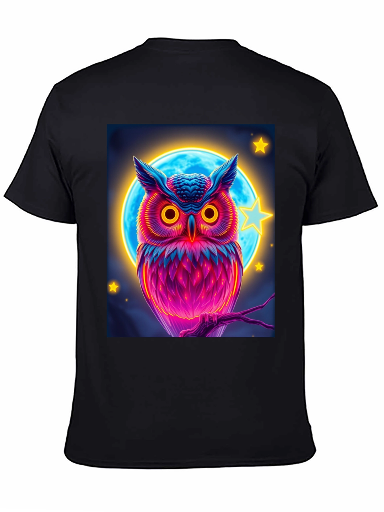 Neon Owl Graphic Tee - Stylish Mens Black T-Shirt