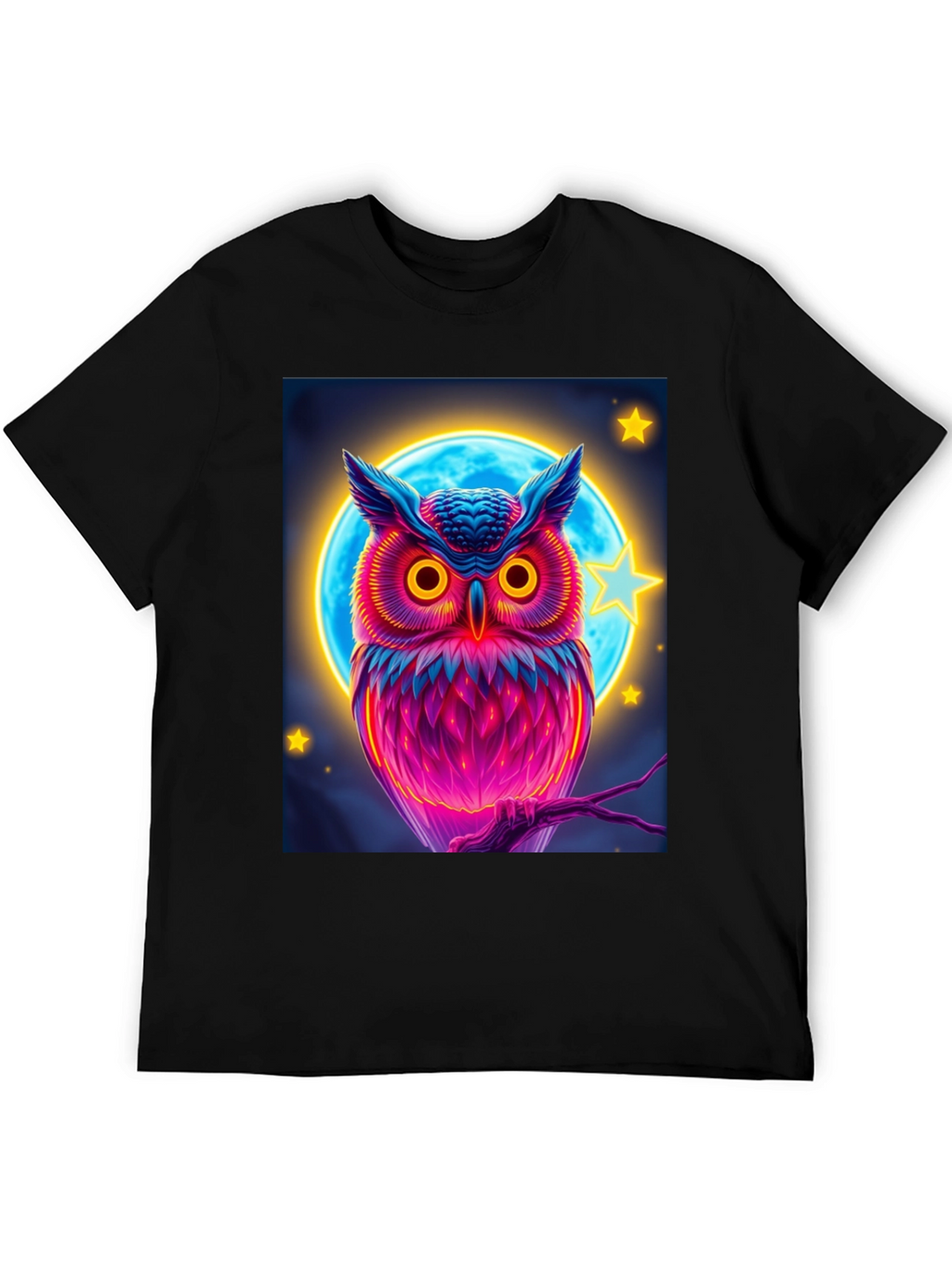 Neon Owl Graphic Tee - Stylish Mens Black T-Shirt