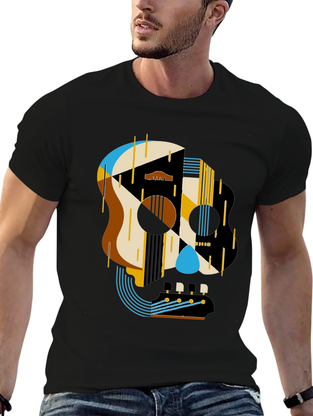 Geometric Skull Guitar T-Shirt