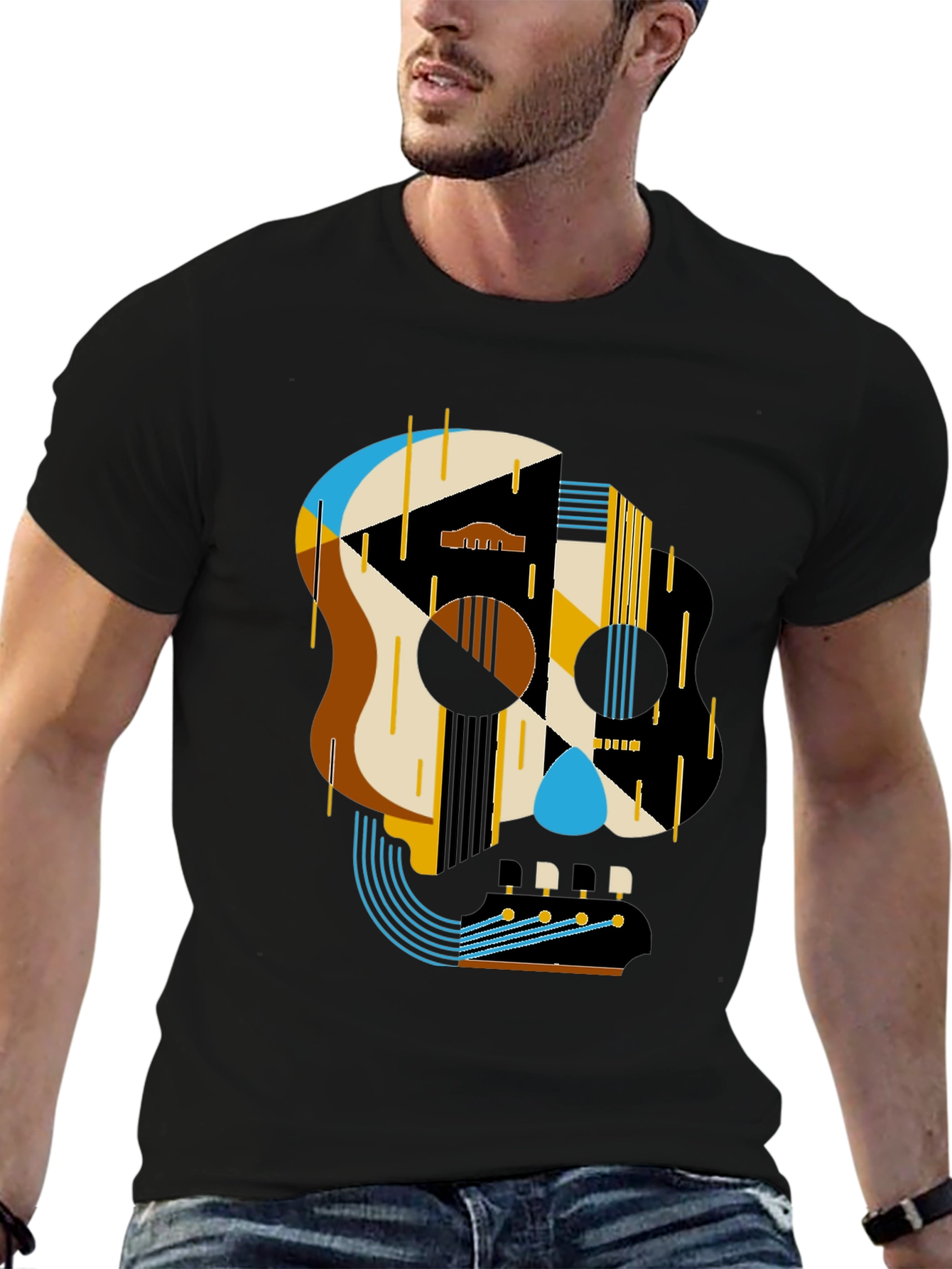 Geometric Skull Guitar T-Shirt